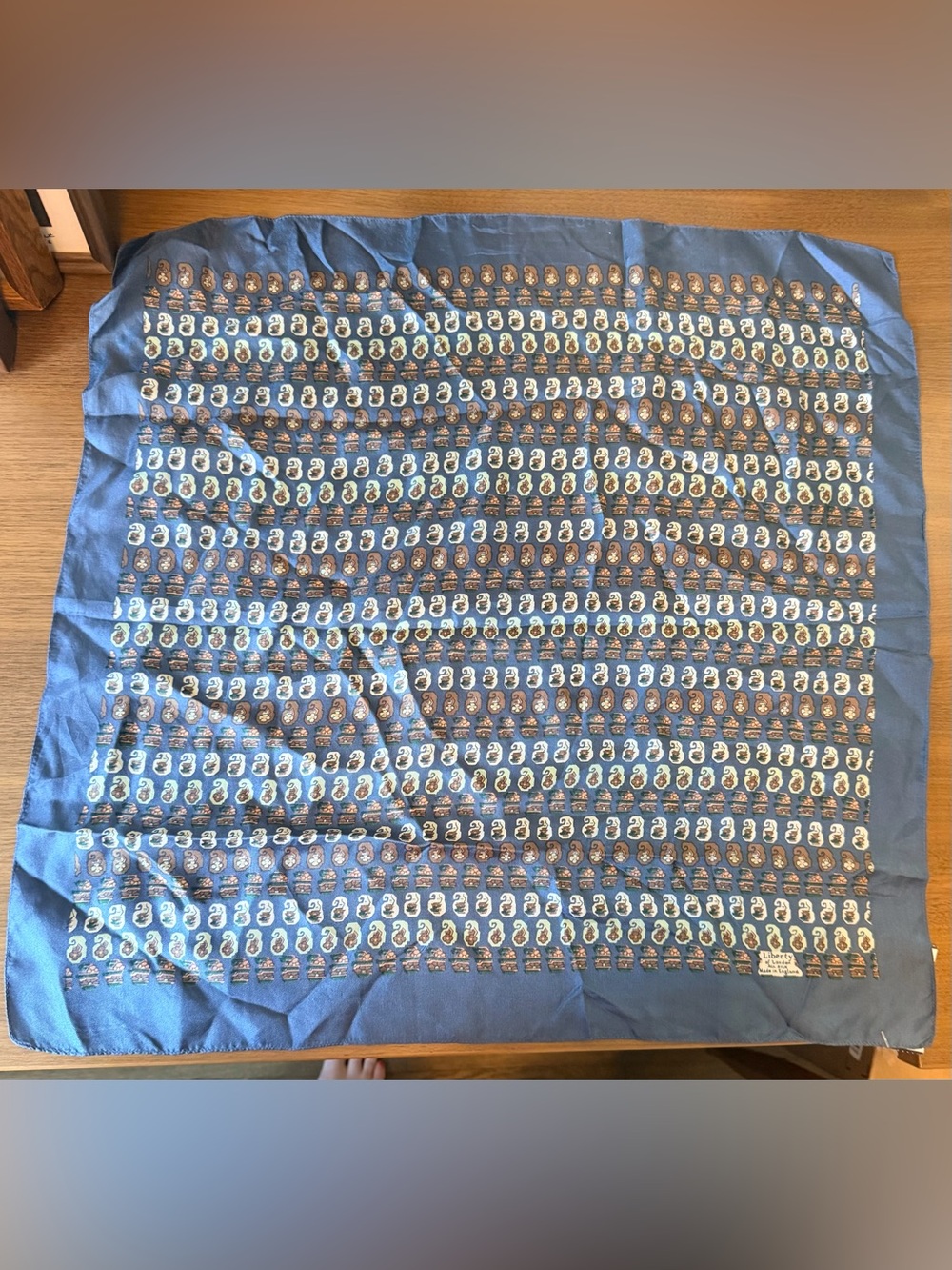 Vintage Liberty of London Greyish Blue Patterned Square Sarf